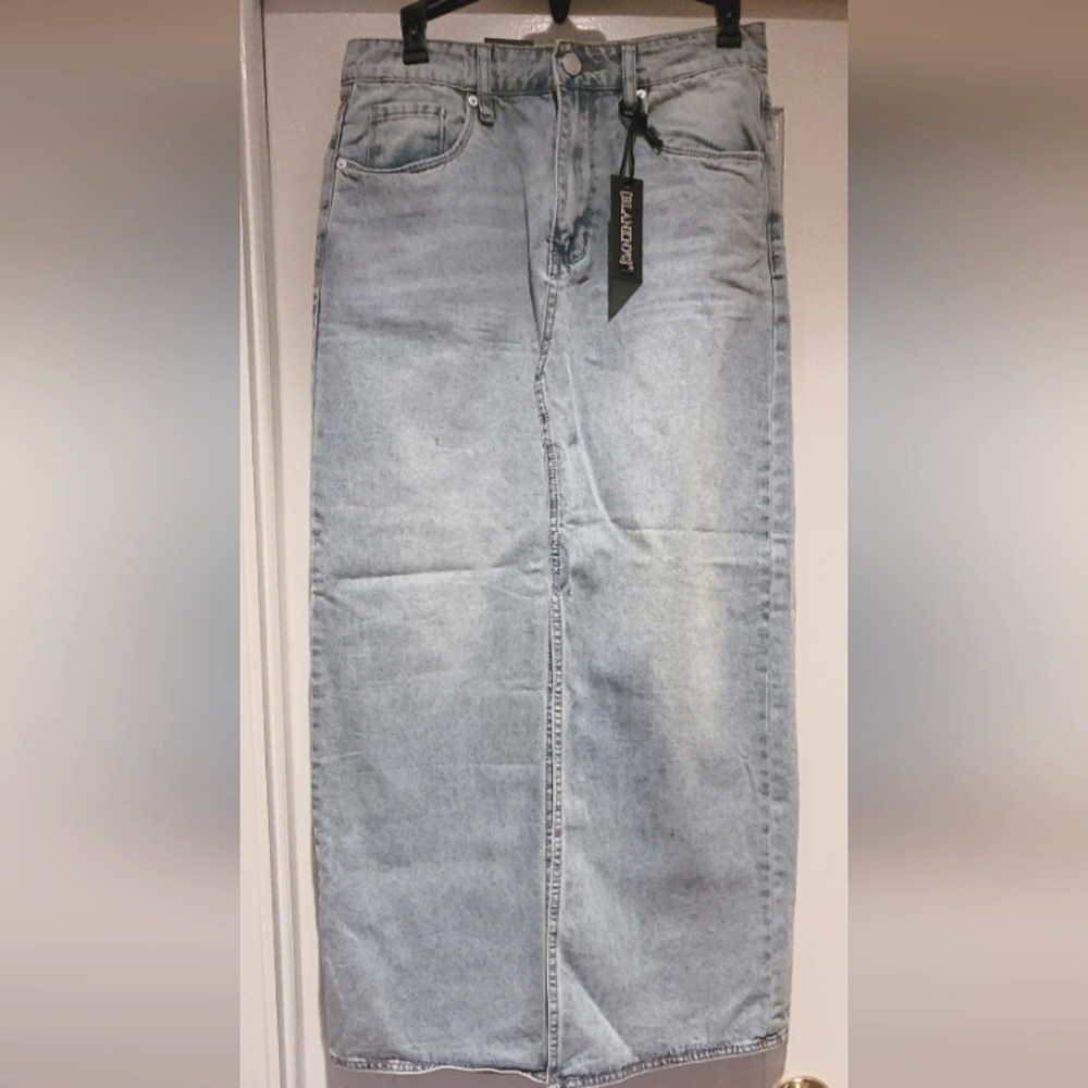 NWT [ BLANKNYC ] Blue Light Denim WOMEN' Full Length Jeans Skirt